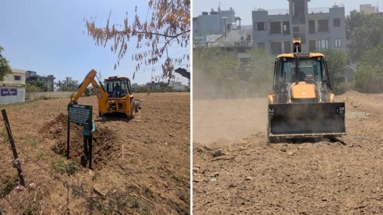 अजबपुर कला में आठ बीघा में की जा रही अवैध प्लॉटिंग पर चला एमडीडीए का बुलडोजर